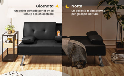 Costoffs Divano Letto a 3 Posti Divano Trasformabile con 2 Braccioli Staccabili Mobile Imbottito con Supporto Centrale Porta Bicchieri Divanetto Reclinabile da Salotto
