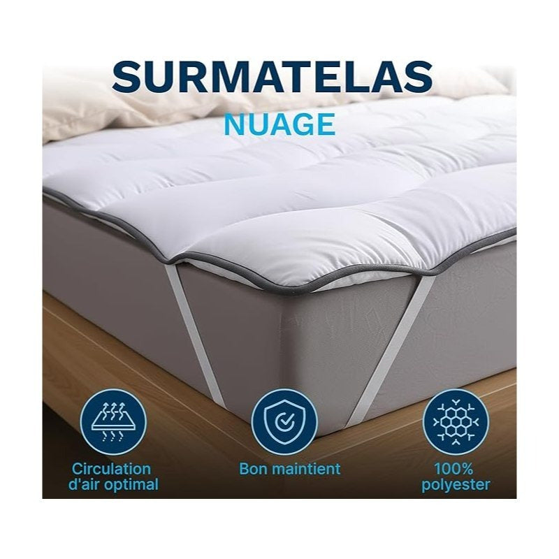 Materasso Cloud 600 Gsm Morbido e Traspirante in Fibre Vergini - Tessuto Morbido e Piacevole al Tocco, Design Ondulato Confortevole, Cinghie di Retenzione Elastiche, Lavabile in Lavatrice