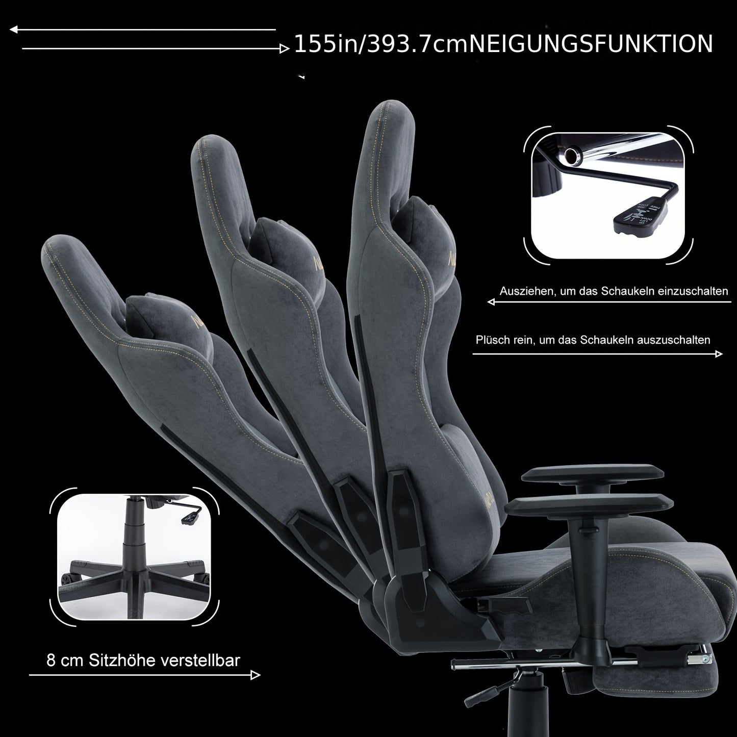 ANDYOU Sedia Gaming, Sedia da Ufficio Traspirante, Tessuto di Alta Qualità Morbido Simile a Pelliccia Sintetica. Sedia Ergonomica pz, Sedie da Lavoro Girevoli Regolabili con Poggiapiedi