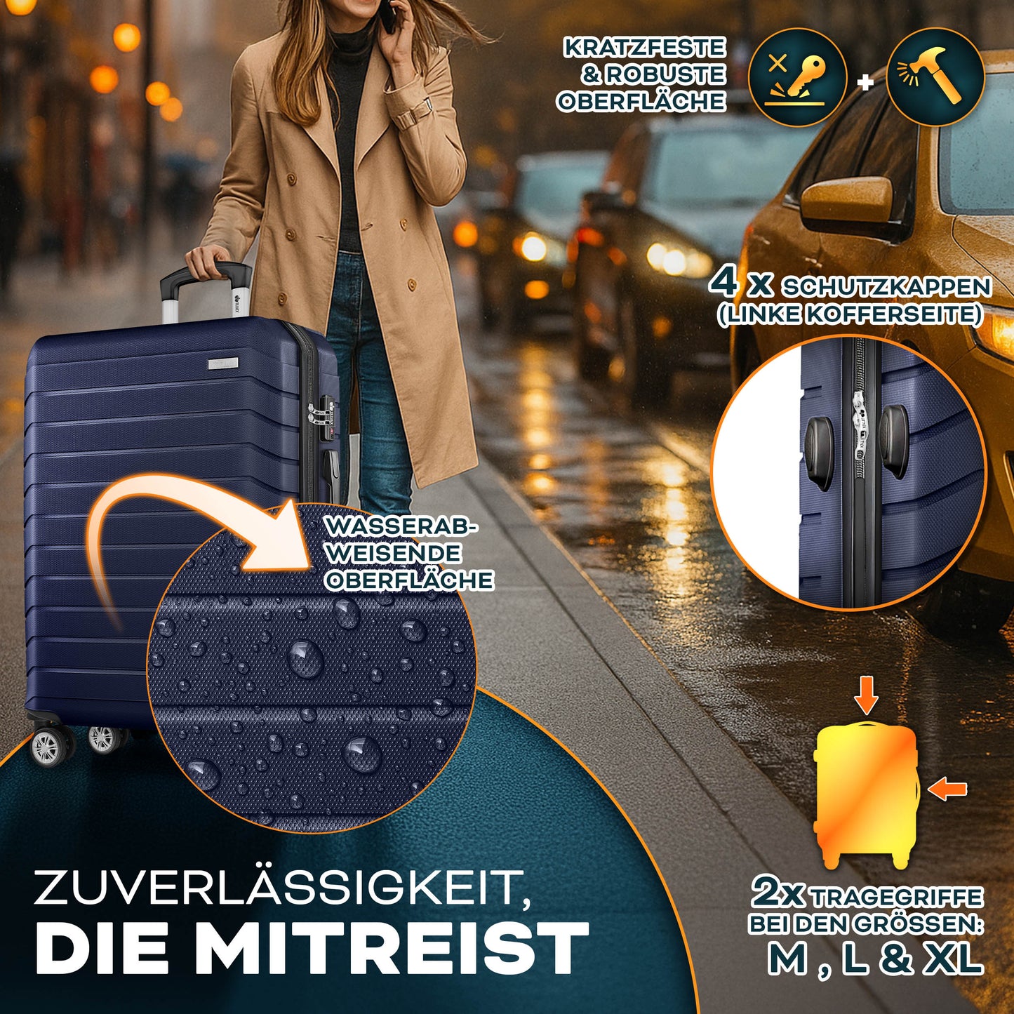 Tillvex® Set Valigia da Viaggio + Bilancia per Bagagli, Cinghie per Valigia & Trolley Valigia | Set Valigia a 4 Ruote | Valigia con Trolley e Serratura TSA | Set Valigia Rigida