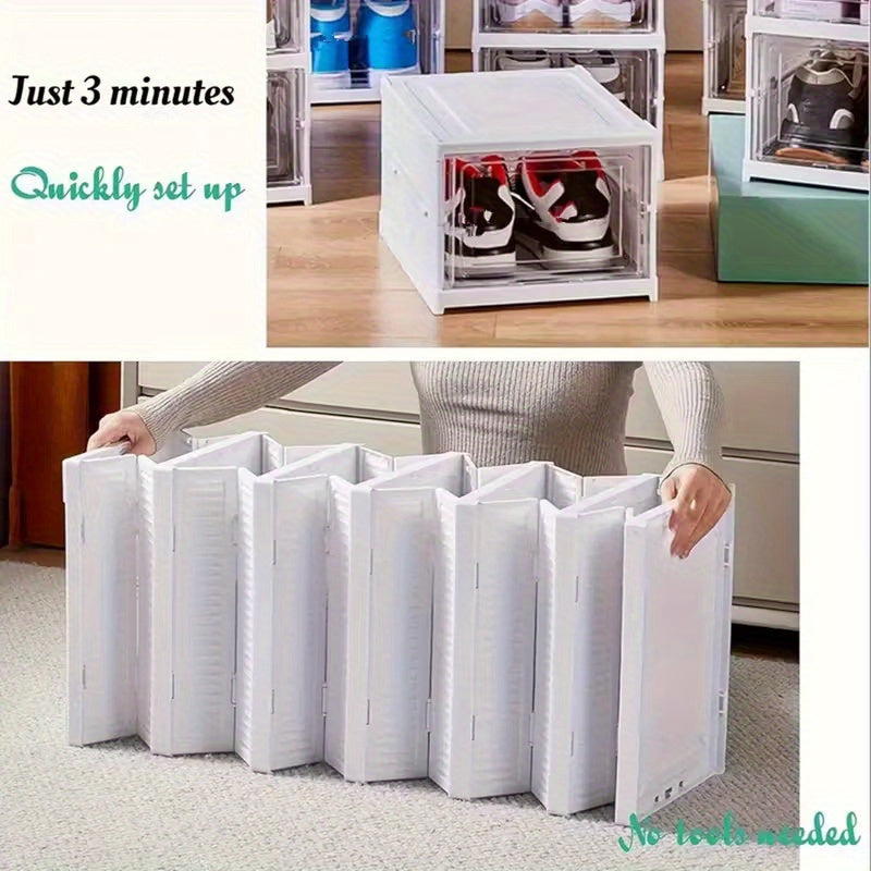 Scatole per scarpe impilabili, contenitori portascarpe in plastica ispessita a 6/9 ripiani – Scarpiera pieghevole e richiudibile con design a vassoio ribaltabile, nessun montaggio richiesto, design verticale salvaspazio, adatta per sneakers/stivali/tacchi