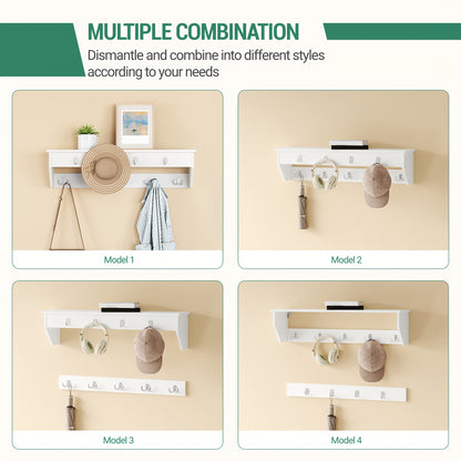 Set scarpiera per armadio, appendiabiti, divanetto scarpe con cuscino, divano d'ingresso, organizzazione e stoccaggio, 30 X 104 X 49 cm, appendiabiti a parete con 9 ganci, camera da letto, area ingresso, bianco e grigio