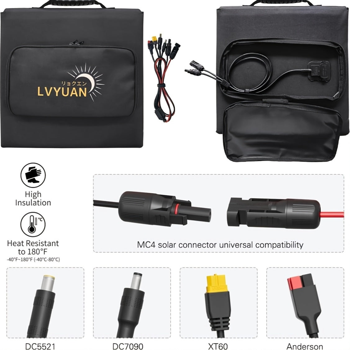 LVYUAN Pannello Solare Portatile da 120W/200W/300W/400W, Coperta Solare Piegevole, Pannello Solare Monocristallino ad Alta Potenza, Efficienza delle Celle Solari Fino al 22.5%, Adatto per Stazione di Alimentazione Avventura all'Aperto Barca Campeggio Gene