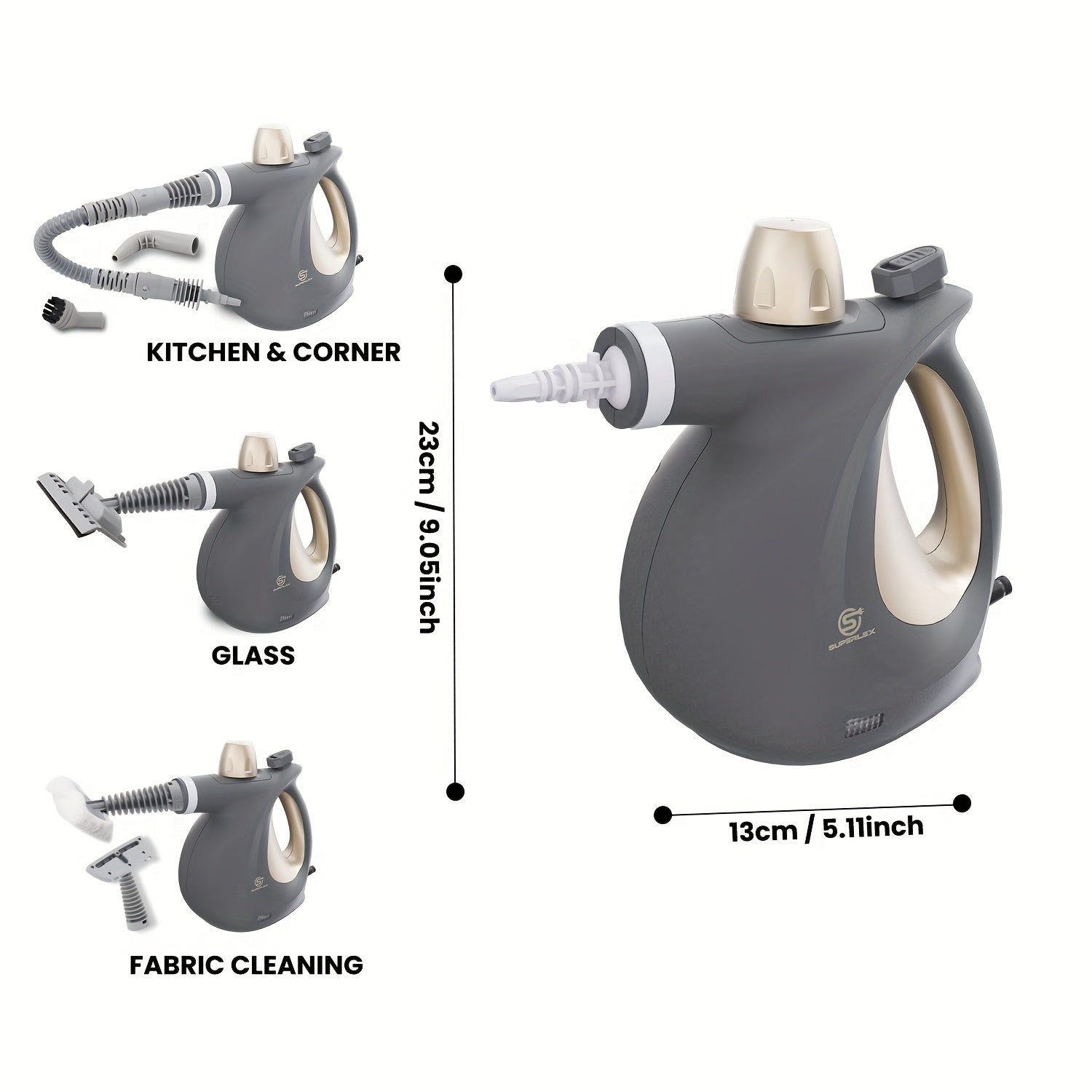 SUPERLEX Pulitore a Vapore Portatile, Essenziali per la Pulizia di Natale e Regalo Perfetto per Natale, Vapore ad Alta Pressione da 3.5Bar con Serbatoio Acqua da 350Ml, Ugello Girevole a 180°