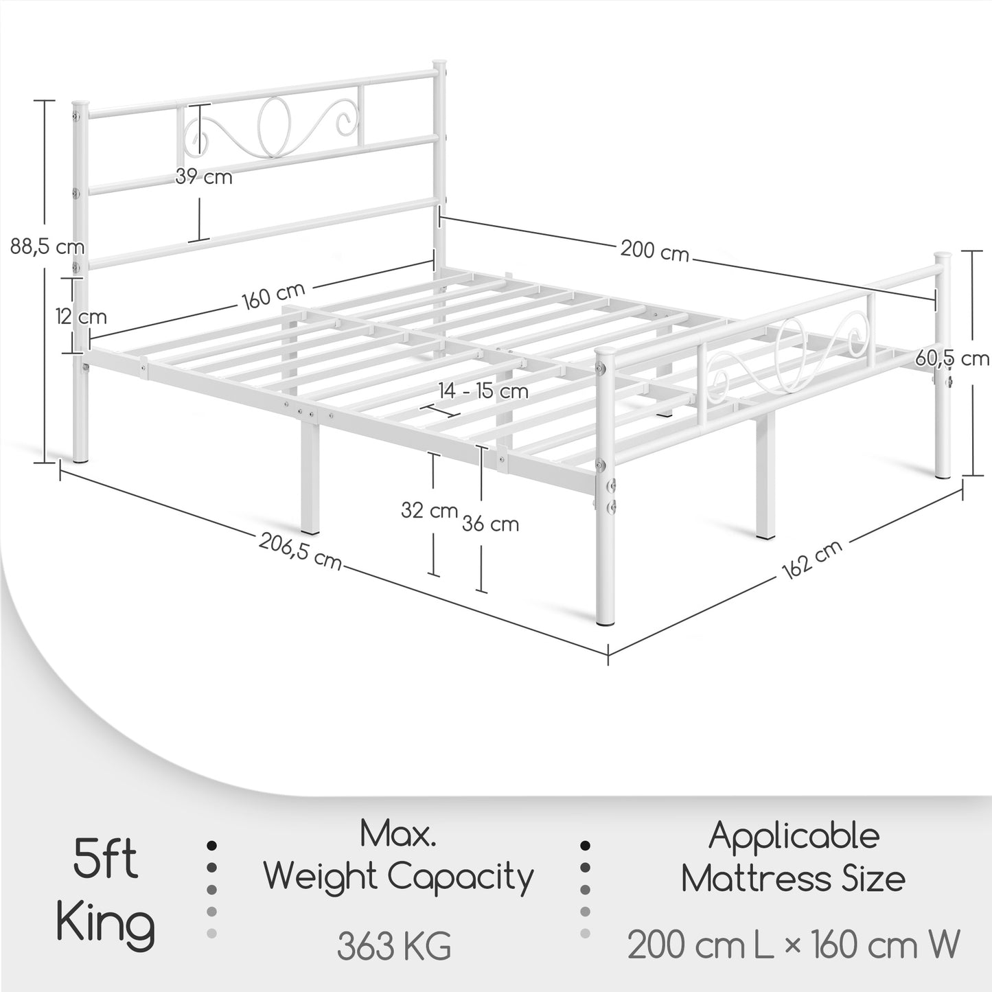 Costoffs Struttura Letto Stile Rustico Moderno in Metallo con Testiera Elegante e Pediera per Appartamento Camera da Letto Stanza degli Ospiti Studio