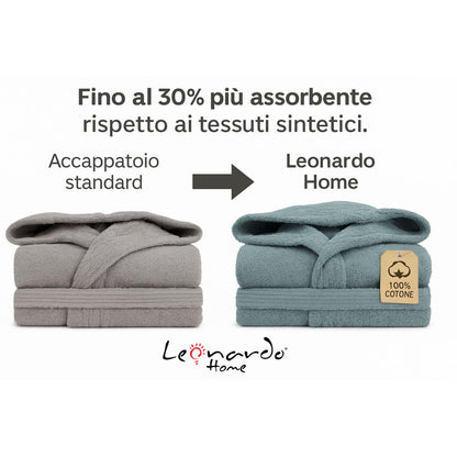 Leonardo Home - accappatoio uomo \ donna 100% cotone - accappatoio con Cappuccio in morbida spugna 100% cotone.