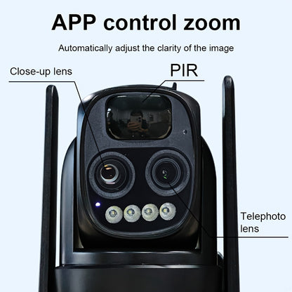 Telecamera di sicurezza 2K ad alta definizione con pannello solare, sistema di monitoraggio PTZ a doppia lente, WiFi 2.4G e 5GHz, riflettore sportivo, visione notturna a colori, chiamata bidirezionale, ultra grandangolare, rilevamento del movimento PIR, a