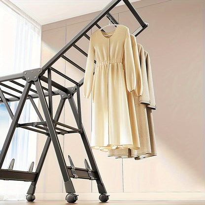 Stendino per Biancheria Pieghevole in Alluminio Resistente con Scarpiere - Design 3 Secondi, Altezza Regolabile, 4 Ruote per Interno/Esterno, Montaggio Senza Attrezzi, Struttura A-Frame Stabile, Grigio Portatile Salvaspazio, Assemblaggio Semplice, Costruz