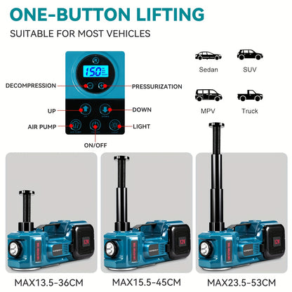 Cric idraulico da 5 tonnellate con pompa gonfiabile e luce LED, martinetto idraulico elettrico per auto 12V, escursione di sollevamento 14,5-53 cm, display digitale, martinetto da pavimento portatile per auto, SUV, berline, monovolume, camion, cambio gomm
