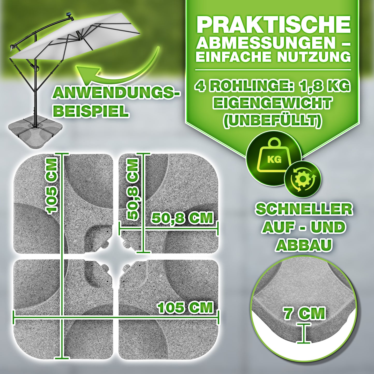Tillvex® Supporti per Ombrelloni da Sole 60 Litri / 80 Kg - 4 Parti per Ombrellone con Semaforo Incluse Connettori in Metallo | Peso Ombrellone Riempibile con Acqua o Sabbia | Supporto per Ombrellone Resistente alle Intemperie per Balcone Esterno, Terrazz