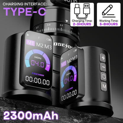POSEIDON Macchinetta Tatuaggio Rotante Wireless a Penna, Motore Senza Nucleo con Passo Regolabile da 2.4-4.2Mm, Due Batterie con Schermo Digitale da 2300Mah per Principianti