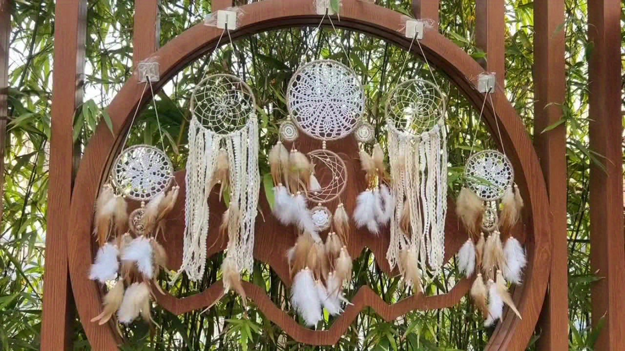 5 Pezzi Grandi Acchiappasogni, Acchiappasogni Lunari Fatti a Mano, Decorazioni Murali Bohémien con Luna e Sole per Sogno Dolce, Decorazione Testiera (Esclusi Luci e Bastoncini di Legno), Segnaletica Decorativa