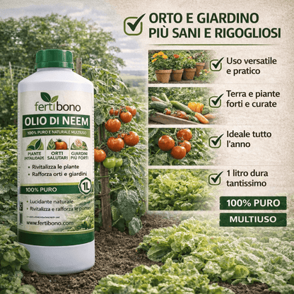 FERTIBONO Olio di Neem 100% Puro, 500 ml, Spremuto a Freddo | Multiuso per Piante, Orto e Giardino