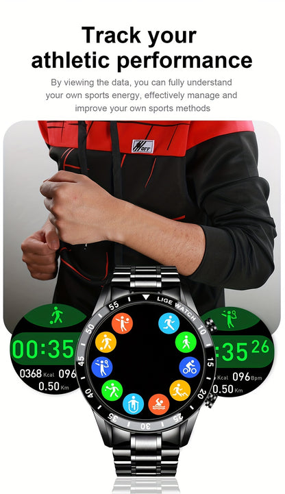 Orologio Intelligente LIGE con Schermo Touch Completo da 3,53 cm. Funzione di Controllo Musicale/Avviso Informazioni Chiamate/Conteggio Calorie. Orologi da Polso Sportivi Multifunzionali per Esterni per Android e iPhone. Adatto per Regali a Uomini