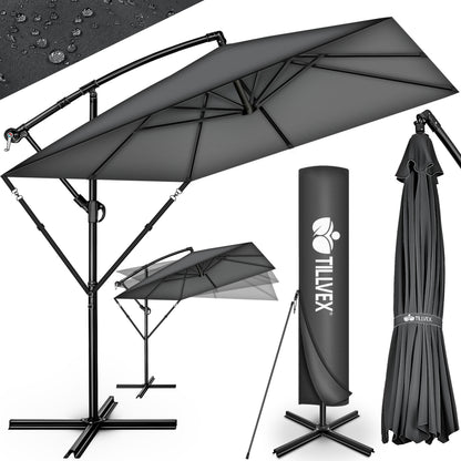Tillvex® Parasole Rettangolare in Alluminio Ø 330 Cm + Copertura con Manovella | Schermo Angolare a Luce Rossa con Supporto & Parabrezza | Grande Parasole da Giardino in Alluminio Protezione UV | Schermo con Manovella Impermeabile Girevole a 360° per Terr