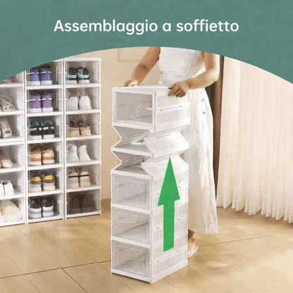 Scarpiera pieghevole ultrasottile salvaspazio a 6 ripiani, facile da montare e dalla struttura compatta, ideale per riporre scarpe e ciabatte
