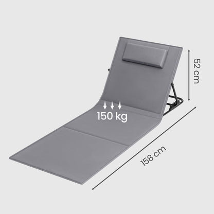 Lettino da Spiaggia, Sedia a Sdraio, Lettino Prendisole, Cuscino, Schienale Inclinabile, Portatile con Manico, per Campeggio Giardino Piscina, 158 x 55 cm, Grigio Ardesia/Azzurro Cielo/Blu Turchino/Grigio