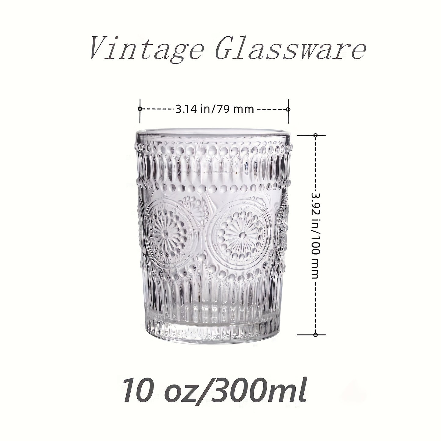 Magazzino Locale, 8 pezzi di bicchieri d'acqua romantici in vetro, bicchieri con motivo a girasole, bicchieri retrò, adatti per succhi, bevande, birra, cocktail 300ml/10oz