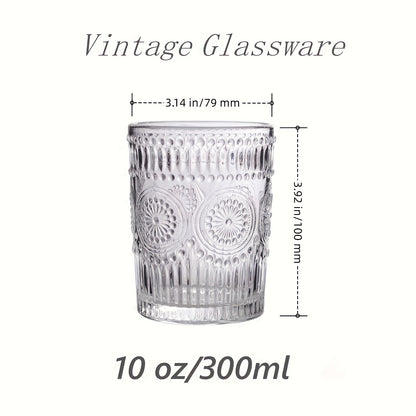 Magazzino Locale, 8 pezzi di bicchieri d'acqua romantici in vetro, bicchieri con motivo a girasole, bicchieri retrò, adatti per succhi, bevande, birra, cocktail 300ml/10oz