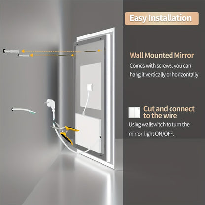 Specchio da bagno smart da 80 cm x 50 cm, specchio da bagno a parete con luci LED, luminosità regolabile, funzione demister, doppio controllo touch, set di mobili per il bagno