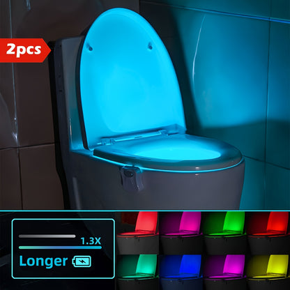 Set da 2 luci moderne per WC con sensore a infrarossi, rilevamento di movimento e luce notturna, adatte per bagno, a parete/spento, 16 opzioni di colore, funzionamento senza spina per water, in plastica