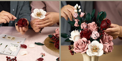 Regalo di San Rose Rosse, Rose Bianche, Bouquet di Rose Rosse, Fiori Artificiali che Non Sbiadiscono, Bouquet di Blocchi da Costruzione per Adulti, Adatto per Bouquet Nuziale di San