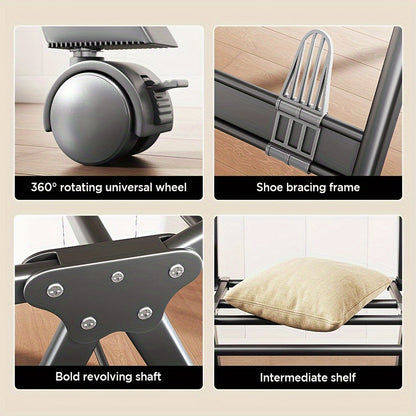Stendino per Biancheria Pieghevole in Alluminio Resistente con Scarpiere - Design 3 Secondi, Altezza Regolabile, 4 Ruote per Interno/Esterno, Montaggio Senza Attrezzi, Struttura A-Frame Stabile, Grigio Portatile Salvaspazio, Assemblaggio Semplice, Costruz