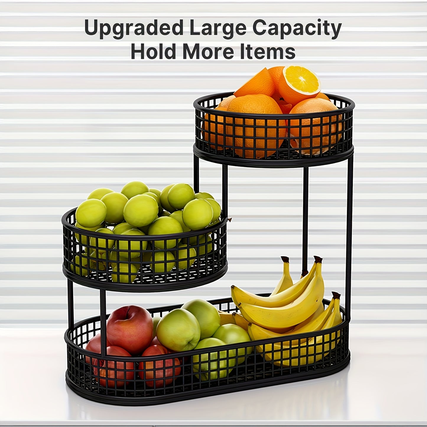 Cesto per frutta in metallo nero a tre strati di grande capacità - Organizzazione efficiente della cucina - Perfetto per frutta, verdura, pane, snack, la scelta migliore per Natale, ideale per il Ringraziamento