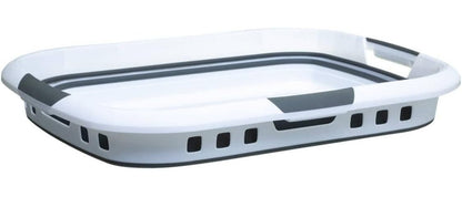 Cesto per la biancheria 45L - 3 maniglie ergonomiche - Cesto per la biancheria rettangolare retrattile - Grande capacità - Grigio e bianco