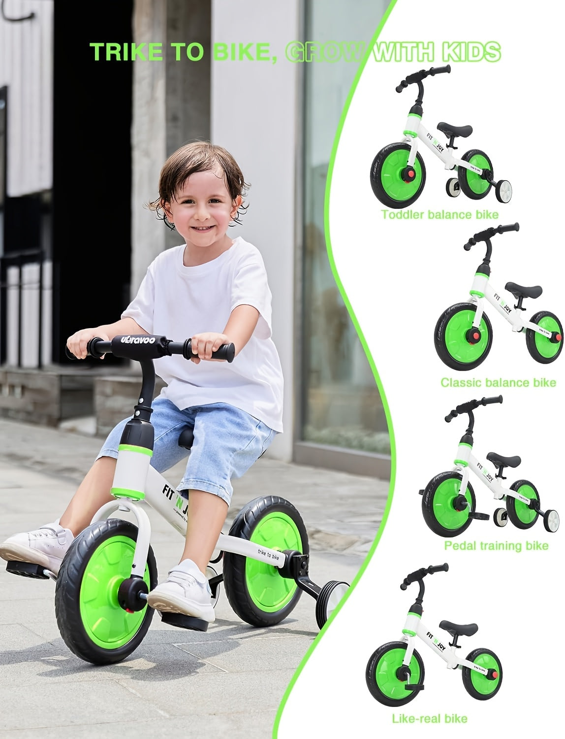 UBRAVOO Fit 'n Joy Bici per Bambini, Bici Bilanciata 4-in-1 con Pedali e Stabilizzatori, Triciclo-a-Bici per Ragazzi e Ragazze dai 2 ai 5 Anni