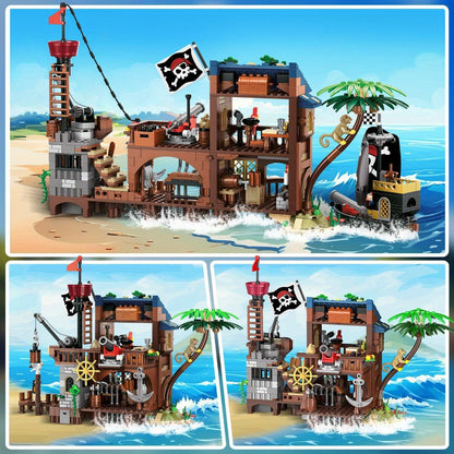 Set di costruzione 3 in 1 nave pirata e molo da 1005 pezzi, modello di costruzione avanzato, regalo per bambini e ragazzi dai 6 anni in su