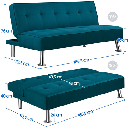 Costoffs Divano Letto a 3 Posti Divano Letto in Tessuto Imbottito con Gambe in Metallo Cromato 105° - 180° per Soggiorno Studio Ufficio Camera degli Ospiti Carico Massimo 350 kg