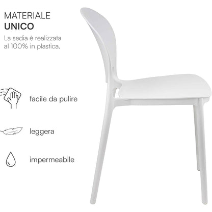 Baroni Home Set 4 Sedie in Plastica Bianca – Sedie Impilabili, Pronte all’Uso Senza Montaggio, Facili da Pulire, con Piedini Antiscivolo per Maggiore Stabilità – Ideali per Cucina, Soggiorno, Sala da Pranzo, Giardino, Terrazzo o Balcone – Sedute Comode e
