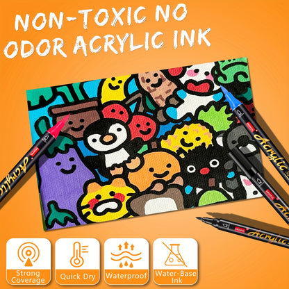 Pennarelli a vernice acrilica da 72, 60, 36, 48 colori, pennarelli a doppia punta con base a acqua per pittura su roccia, tessuto, metallo, vetro, legno, tela, ceramica, plastica, uova, zucche, pennarelli permanenti per arti e mestieri professionali, rega