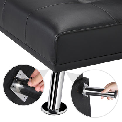 Costoffs Divano Letto a 3 Posti Divano Trasformabile con 2 Braccioli Staccabili Mobile Imbottito con Supporto Centrale Porta Bicchieri Divanetto Reclinabile da Salotto