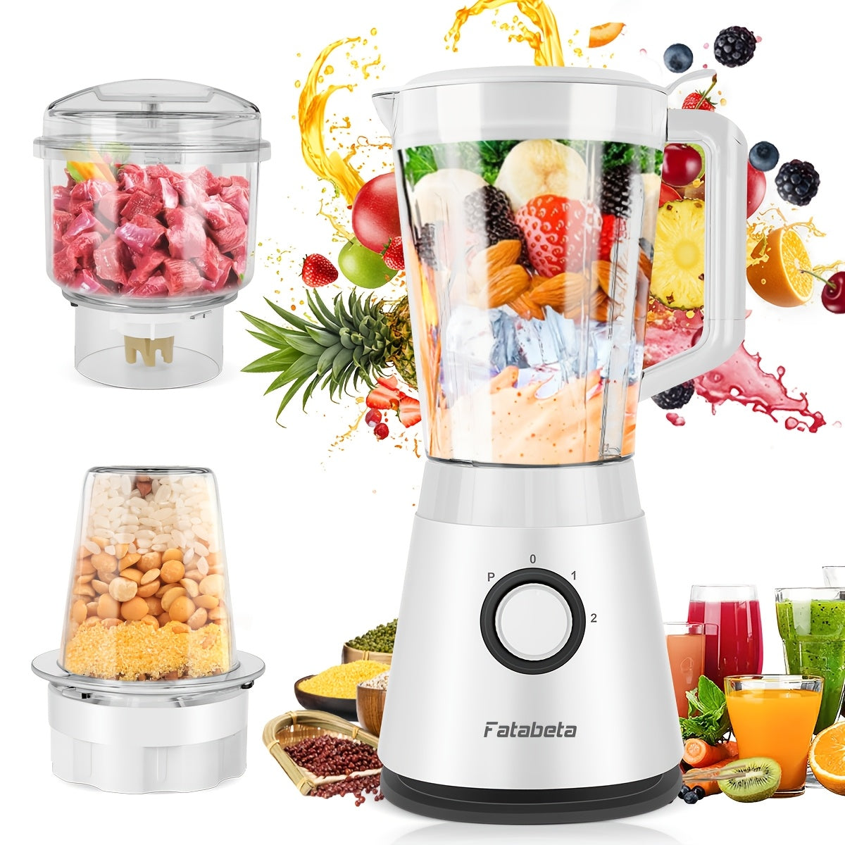 Frullatore di grande capacità da 1500ML, Robot da cucina 3-in-1, Tritatutto per carne, Frullatore per succhi per cucina domestica e verdure, Succo sano per la casa, Smoothie, Sorbetto, Milk Shake, Frappè