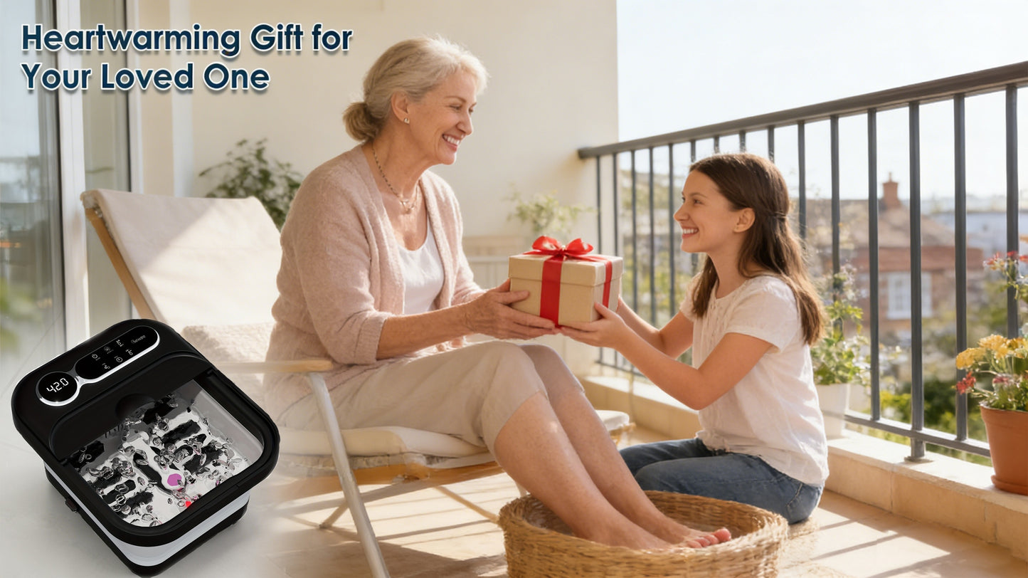 Pediluvio pieghevole automatico riscaldato, con riscaldatore e regolatore di temperatura, con sei rulli massaggianti, kit pedicure per piedi, funzione effetto schiuma, la scelta regalo ideale per famiglia e amici durante le vacanze