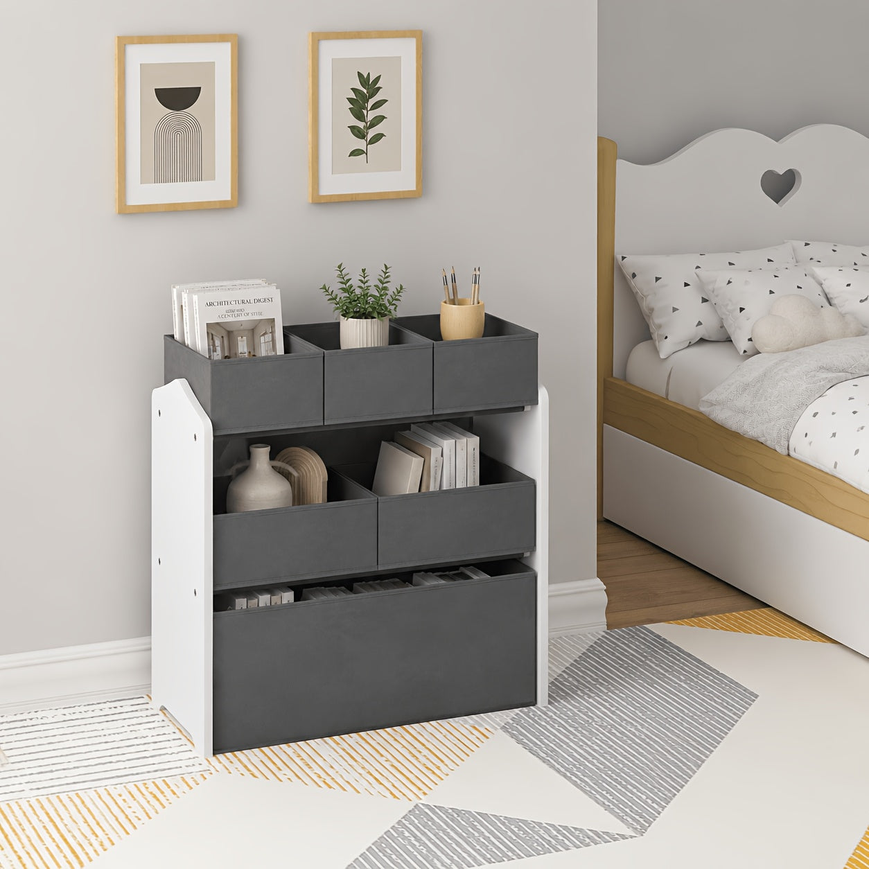 Armadio portaoggetti a 1 pezzo con cassetti, ripiano pratico, forniture per riporre, può essere usato come libreria, scaffale di stoccaggio, scaffale a tre livelli con più cassetti, scatola di stoccaggio in tessuto non tessuto, camera da letto, sala gioch