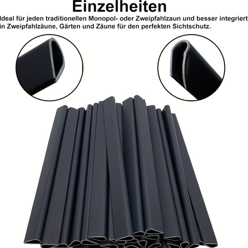 72 pezzi di strisce oscuranti in PVC con guide di fissaggio, progettate per essere utilizzate come schermatura antivento o oscurante per giardini e recinzioni, inclusi clip di fissaggio per recinzioni a doppio filo in colore antracite