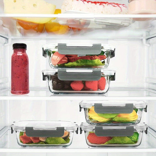 Confezione da 10, Contenitori in vetro da 22 Oz per preparazione pasti, Contenitori in vetro per alimenti con coperchi, Contenitori in vetro per pranzo, Adatti a microonde, forno, congelatore e lavastoviglie