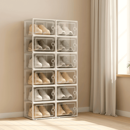RELAXTY Organizzatore Scarpe – Scatole per Scarpe Impilabili Trasparenti con Apertura Frontale, Sistema Anti-Ribaltamento e Ventilazione