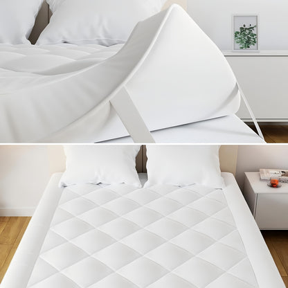 Coprimaterasso Sottile di Lusso con Fascie Elastiche agli Angoli, Tessuto Traspirante, Imbottitura in Poliestere 1000GSM, Comodo e Caldo, Lavabile in Lavatrice, Bianco, Design Trapuntato a Quadri Diamantati, Misura Matrimoniale, Design a Scatola