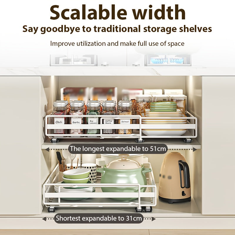 Organizzatore per pensili estraibile regolabile 2 pz/1 pz, cassetti estraibili con 3 guide di scorrimento, installazione facile, larghezza regolabile, adatto per lavelli, pensili, dispense, bagno, ideale per riporre in cucina, organizzazione cucina