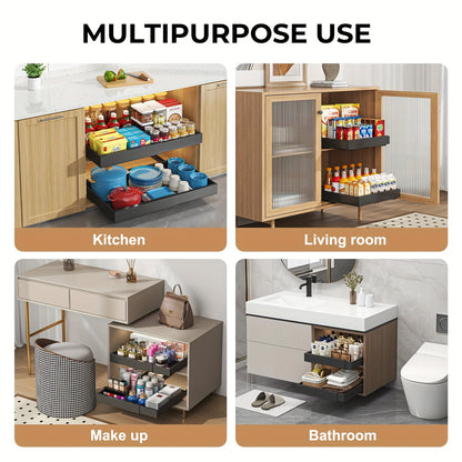 2 Pezzi Cassetti Estraibili Espandibili per Cucina, Set di 2 Scaffali Scorrevoli per Ripostiglio, Cestelli Estraibili per Lavello Senza Foratura, Ripiani Facilmente Accessibili, Adatti per Bagni e Lavanderie, Organizzatore per Cucina, Organizzatore per Ar