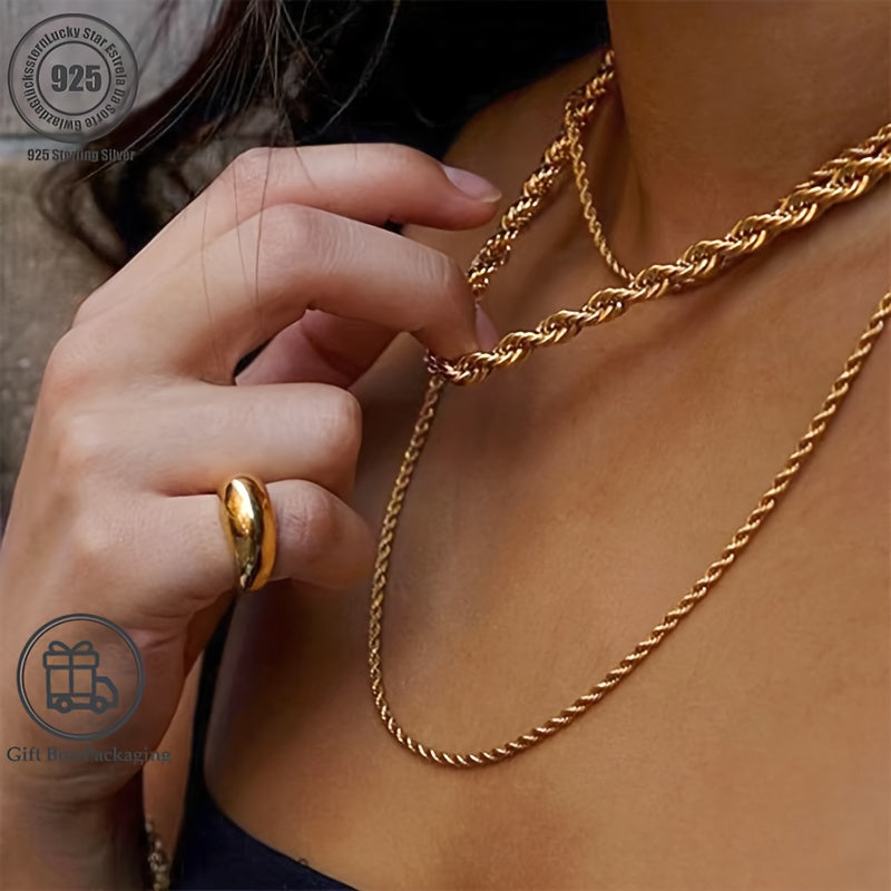 Collana da donna in argento 925, collana a catena, collana a catena intrecciata, regalo di San alla moda e facile, regalo di luna di miele per il Ringraziamento per lei, fornita con una confezione regalo boutique