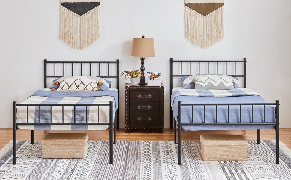 Costoffs Struttura Letto Moderno in Metallo con Testiera e Pediera con Spazio di Archiviazione per Appartamento Camera da Letto