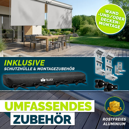 Tenda Verticale Tillvex® per Interni ed Esterni | Tenda Avvolgibile Impermeabile con Manovella per Balcone, Terrazza e Giardino | Tenda Avvolgibile in Alluminio per Protezione Solare | Schermo Privacy per Esterni