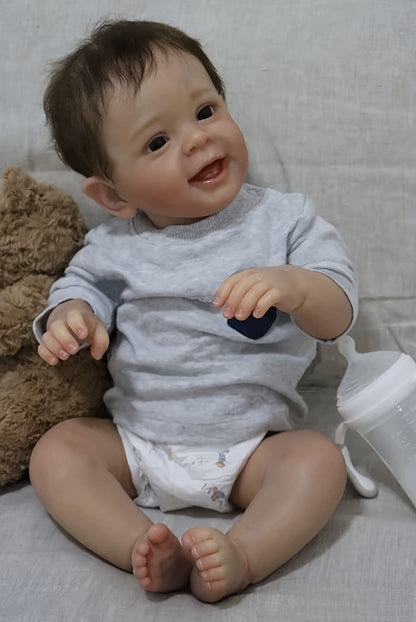Bambola Reborn 22 Pollici 55 CM Realistica Riciclata, Simpatico Bambo Sorridente, Materiale Vinilico Artigianale, Set Regalo di Alta Gamma Dipinto, Adatto a Bambini di 3 Anni+