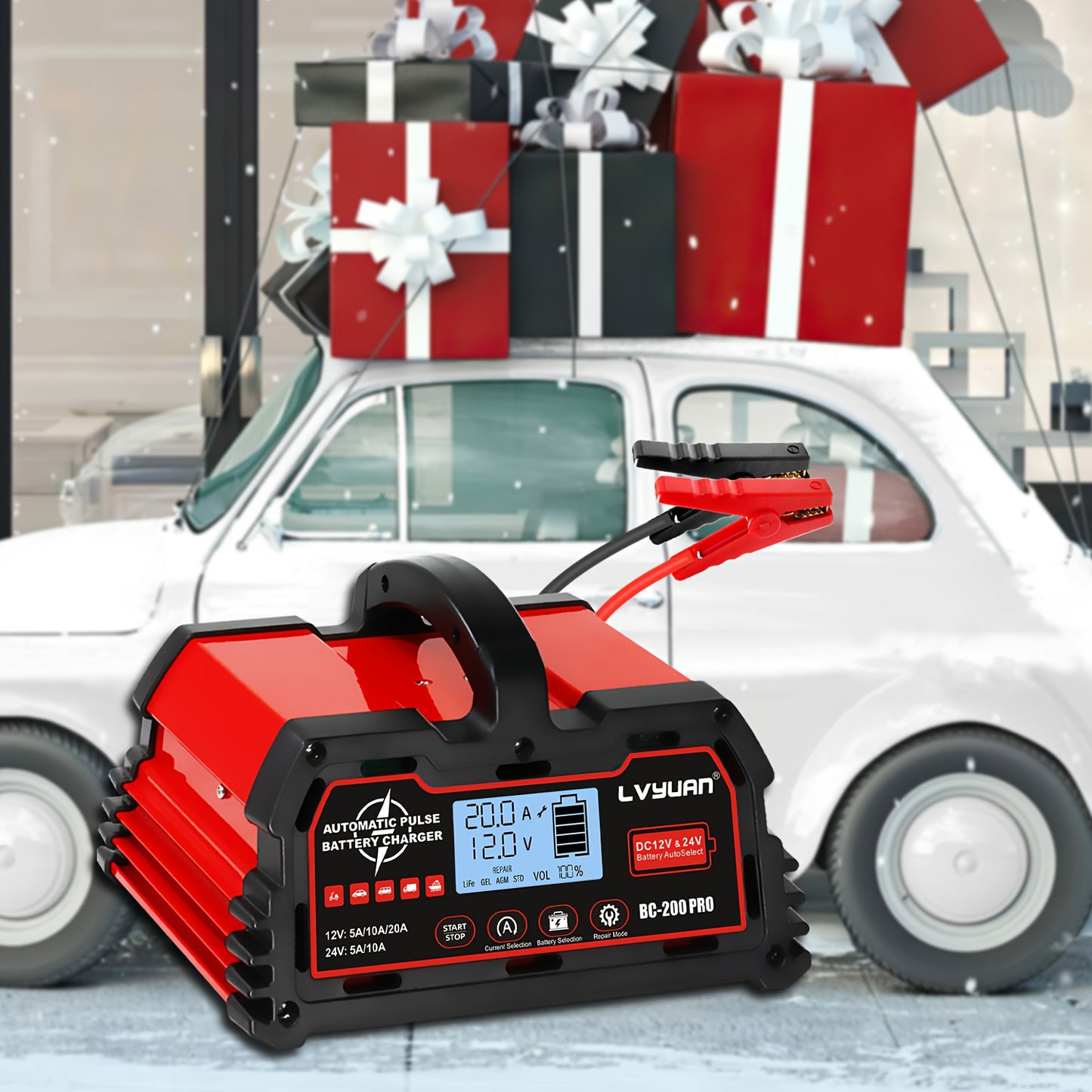 Caricabatterie 20A, 12V/24V Caricabatterie Intelligente per Batterie al Piombo Acido, Caricabatterie a Goccia per Batterie Auto 12V LiFePO4, Mantieni Batteria Automatico per Batterie al Piombo Acido di Auto, Moto, Tosaerba, Barche Nautiche