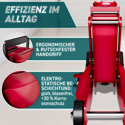 Cric idraulico per auto TRESKO® 2.5 - 3T | Cric idraulico per spostamento auto e SUV con ruote piane e a 360°, include 2 guarnizioni in gomma, tappetino protettivo, guanti